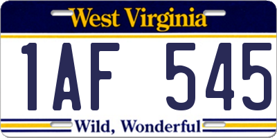 WV license plate 1AF545