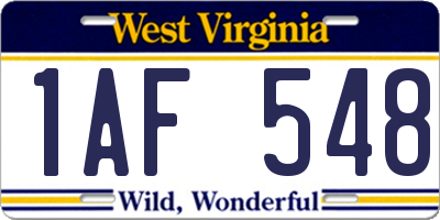 WV license plate 1AF548