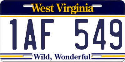 WV license plate 1AF549