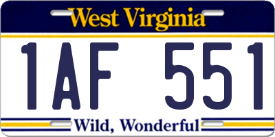 WV license plate 1AF551