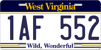 WV license plate 1AF552