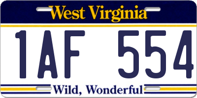 WV license plate 1AF554