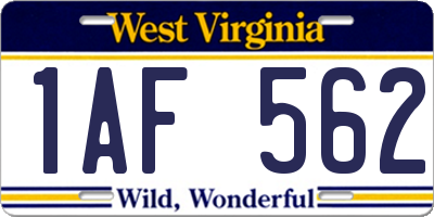 WV license plate 1AF562