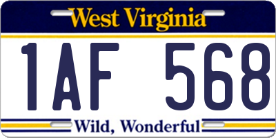 WV license plate 1AF568