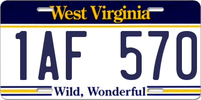 WV license plate 1AF570