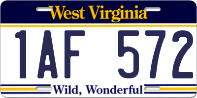 WV license plate 1AF572