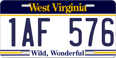 WV license plate 1AF576