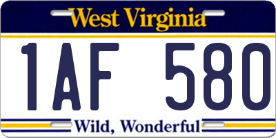 WV license plate 1AF580