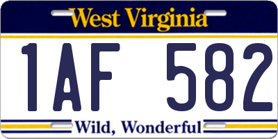 WV license plate 1AF582