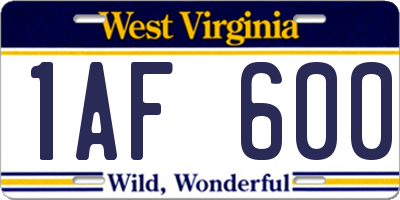 WV license plate 1AF600