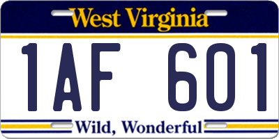 WV license plate 1AF601