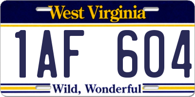 WV license plate 1AF604