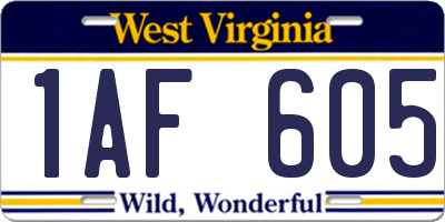 WV license plate 1AF605