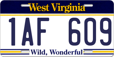 WV license plate 1AF609