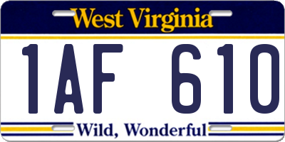 WV license plate 1AF610