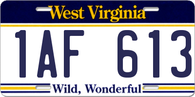 WV license plate 1AF613