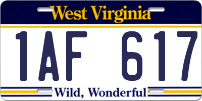 WV license plate 1AF617