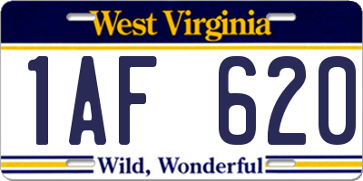 WV license plate 1AF620