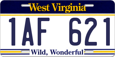 WV license plate 1AF621