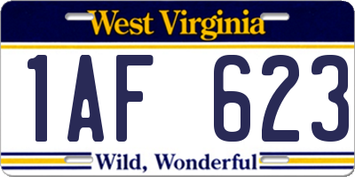 WV license plate 1AF623