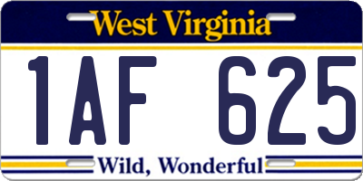 WV license plate 1AF625