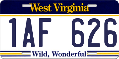 WV license plate 1AF626