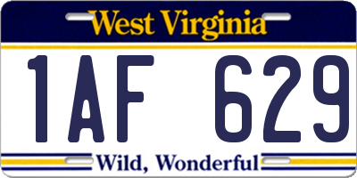 WV license plate 1AF629