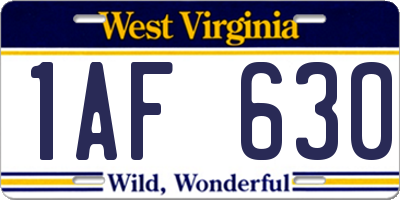 WV license plate 1AF630