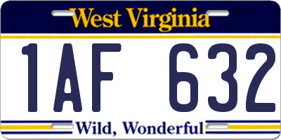 WV license plate 1AF632