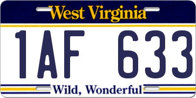 WV license plate 1AF633