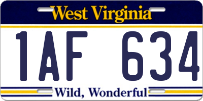 WV license plate 1AF634