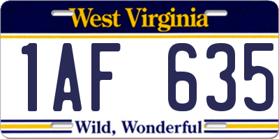 WV license plate 1AF635