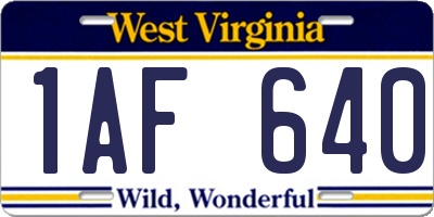 WV license plate 1AF640