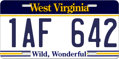 WV license plate 1AF642