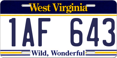 WV license plate 1AF643