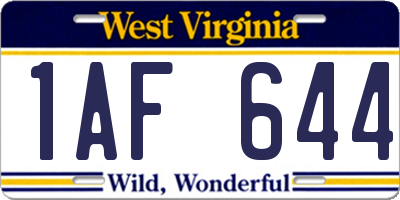 WV license plate 1AF644