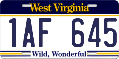 WV license plate 1AF645