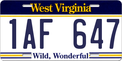 WV license plate 1AF647