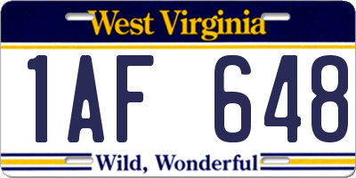 WV license plate 1AF648