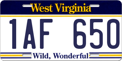 WV license plate 1AF650