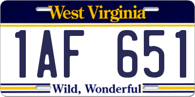 WV license plate 1AF651