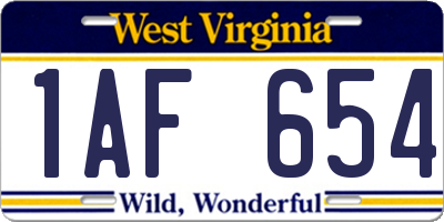 WV license plate 1AF654