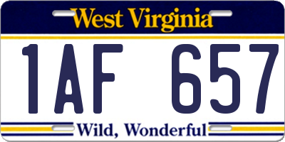 WV license plate 1AF657