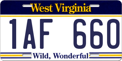 WV license plate 1AF660