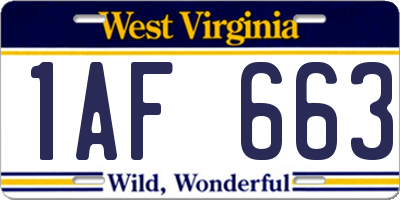 WV license plate 1AF663