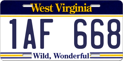 WV license plate 1AF668