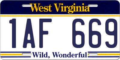 WV license plate 1AF669