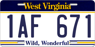 WV license plate 1AF671