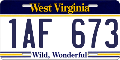 WV license plate 1AF673