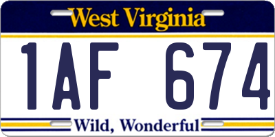 WV license plate 1AF674